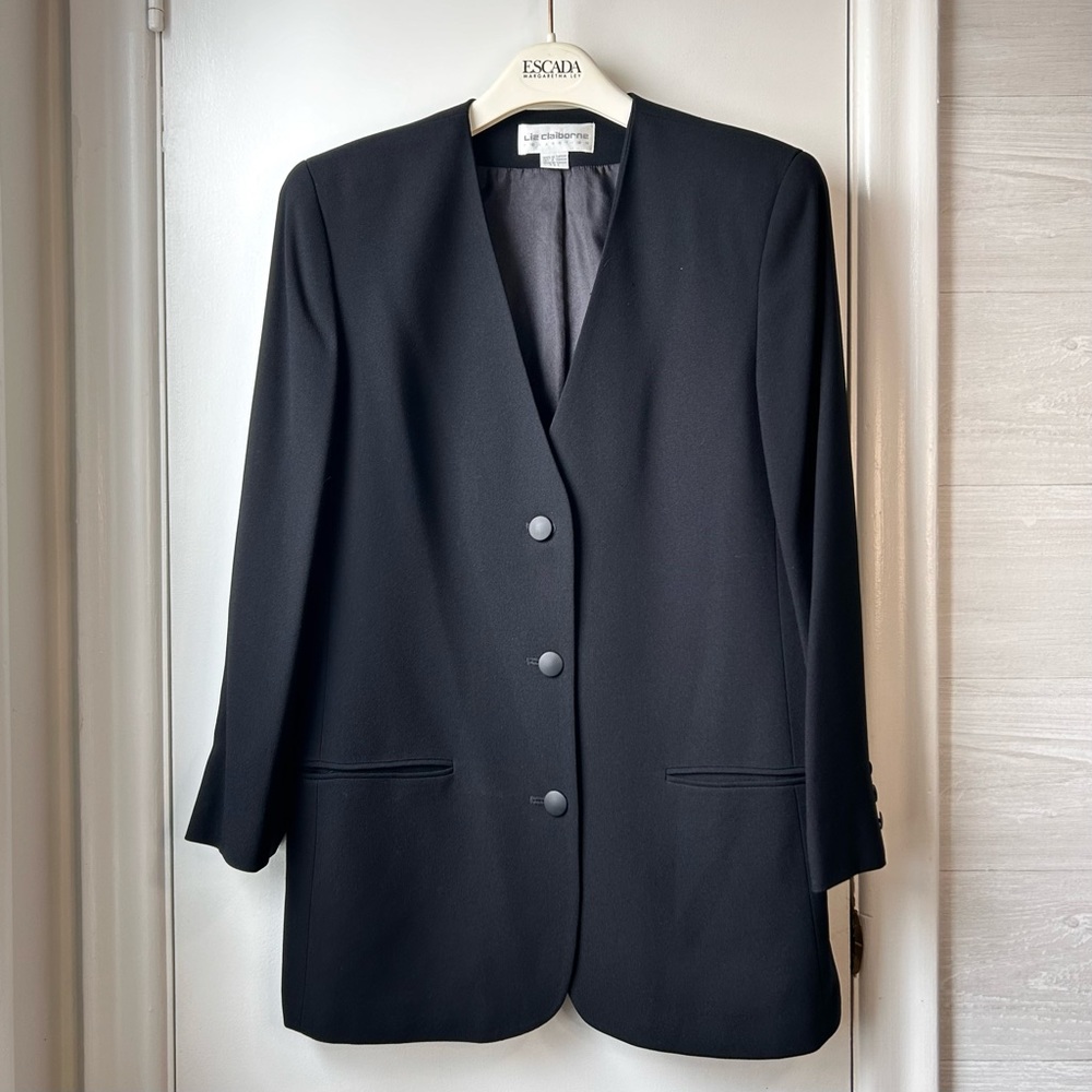 Vintage Liz Claiborne Black Collarless Blazer